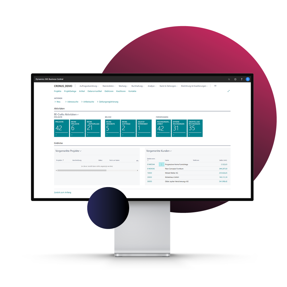 Dashboard digitaler Bauprojekt-Management-Prozesse mit ERP-Software von BE-terna für Baugewerbe